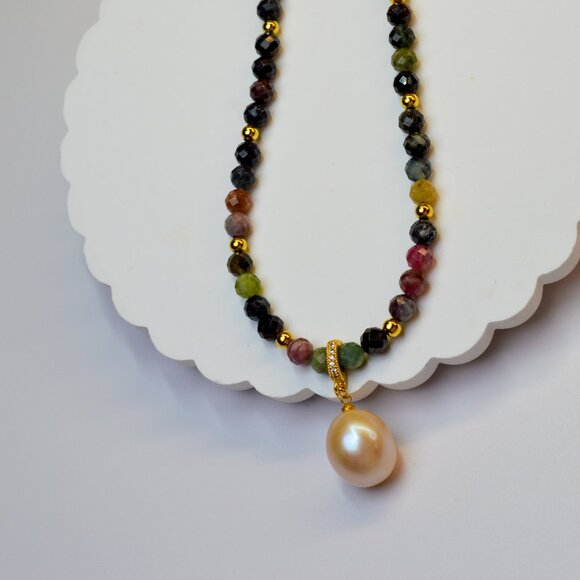 Tourmaline & King Size Edison Pearl Pendant Necklace 19" - Picture 11 of 11